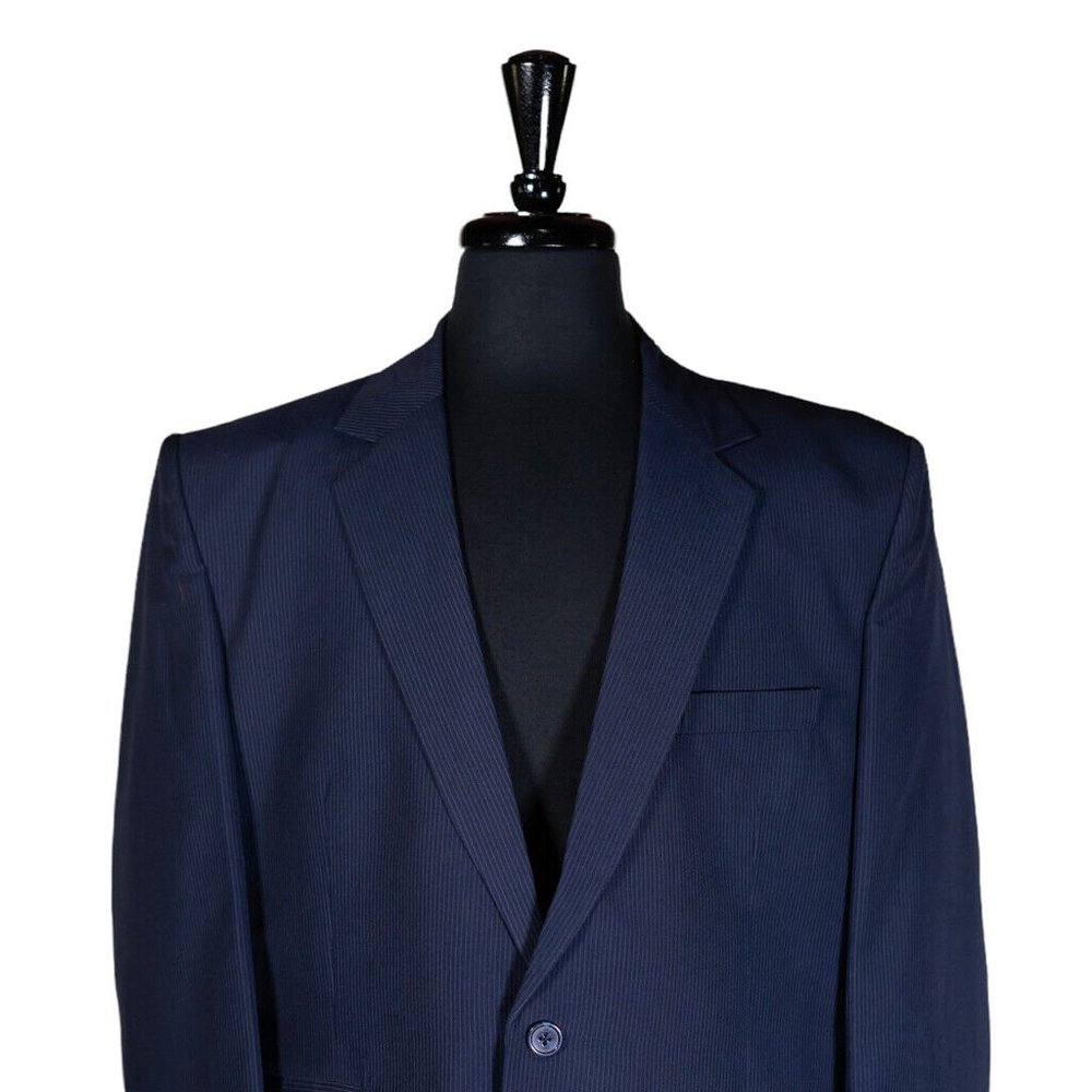Mens Blazer Blue Striped Cotton Dress Formal Suit Jacket Wedding Sport Coat 44R - Picture 3 of 7
